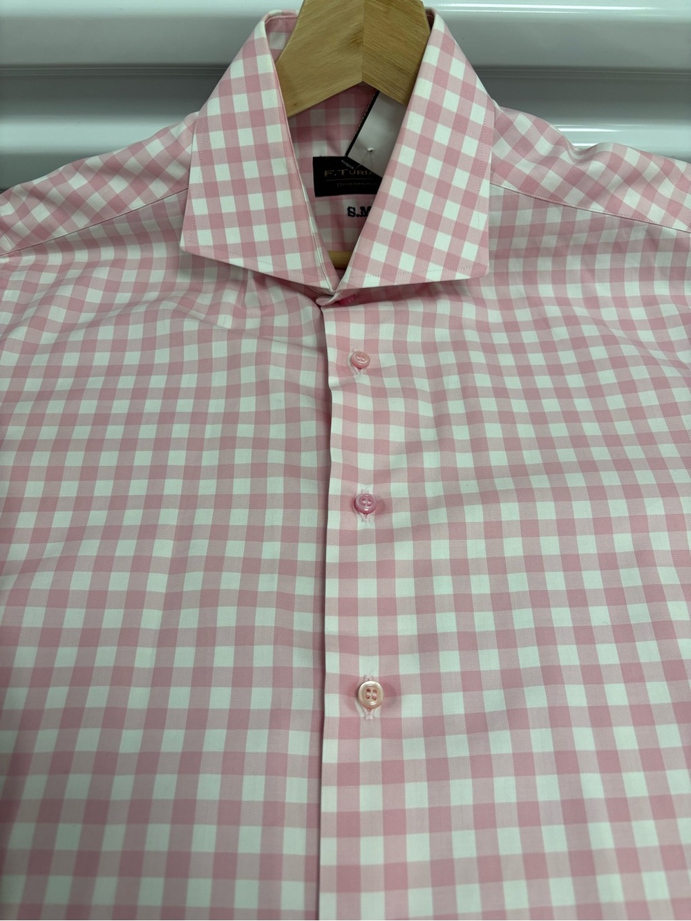 Men's Pink Gingham Dress Shirt - Tailored Spread Collar